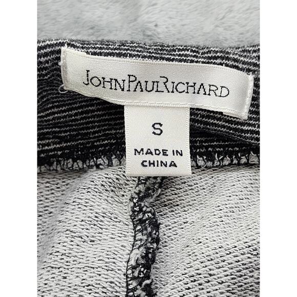 JohnPaulRichard Striped Zip Front Ruched Sleeve Blazer Size S Black Stretch Knit - Picture 4 of 9